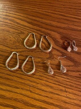 Sterling-Tone Teardrop & Filigree Earring Set - Silver